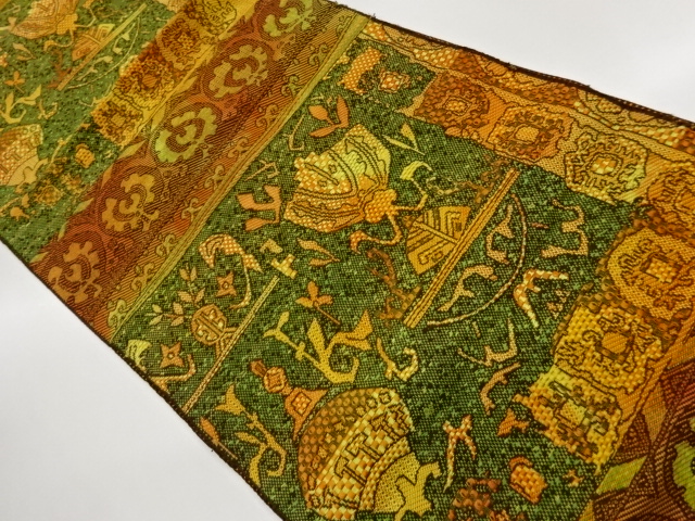 JAPANESE NAGOYA OBI / CHIKUZEN HAKATA / WOVEN ABSTRACT STRIPE & GEOMETRIC